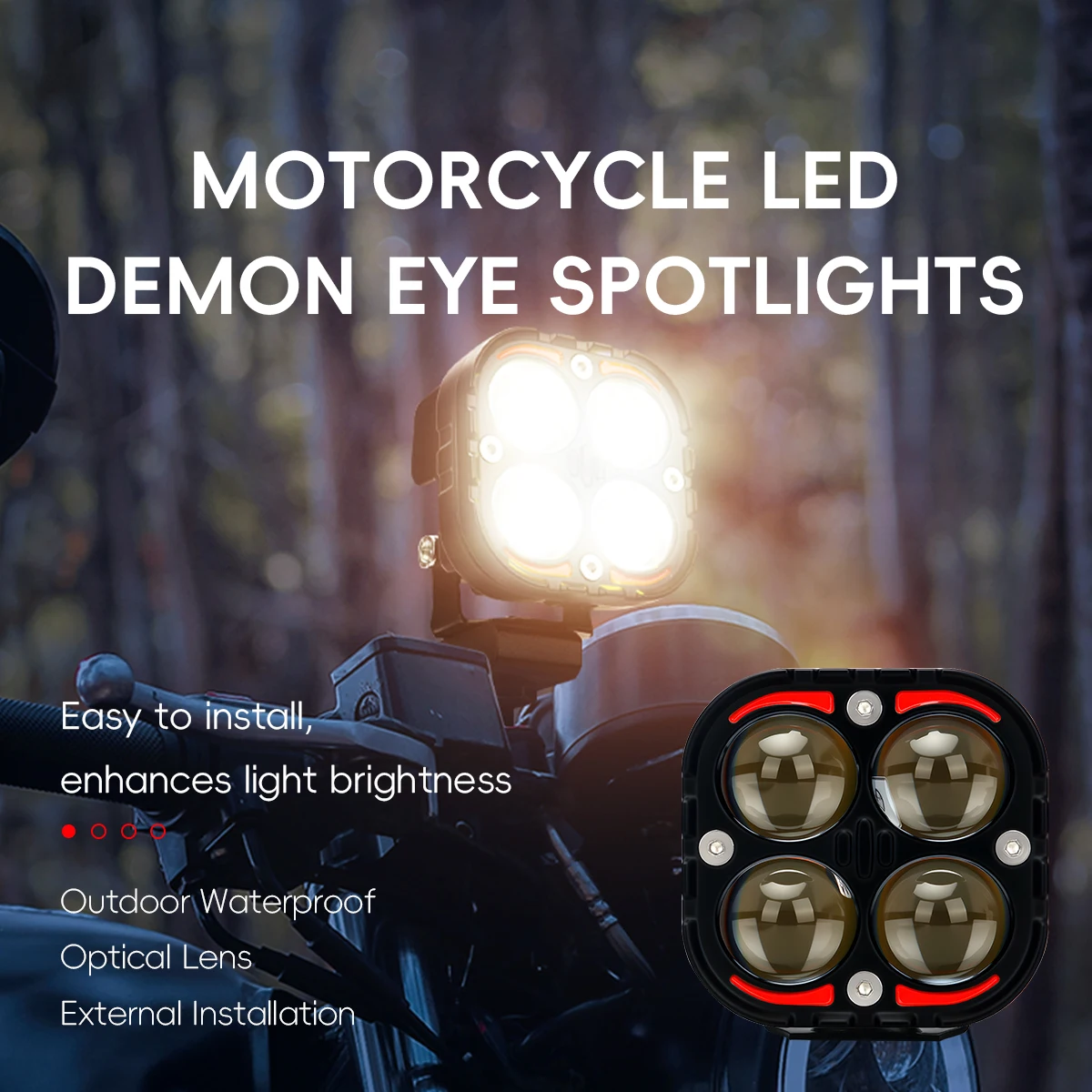 

1/2PCS Motorcylce LED Work Light Spotlight 12V-18V Day Running Light 4 Lens Devil's Eyes Warning Flash Light 30W Dual Color