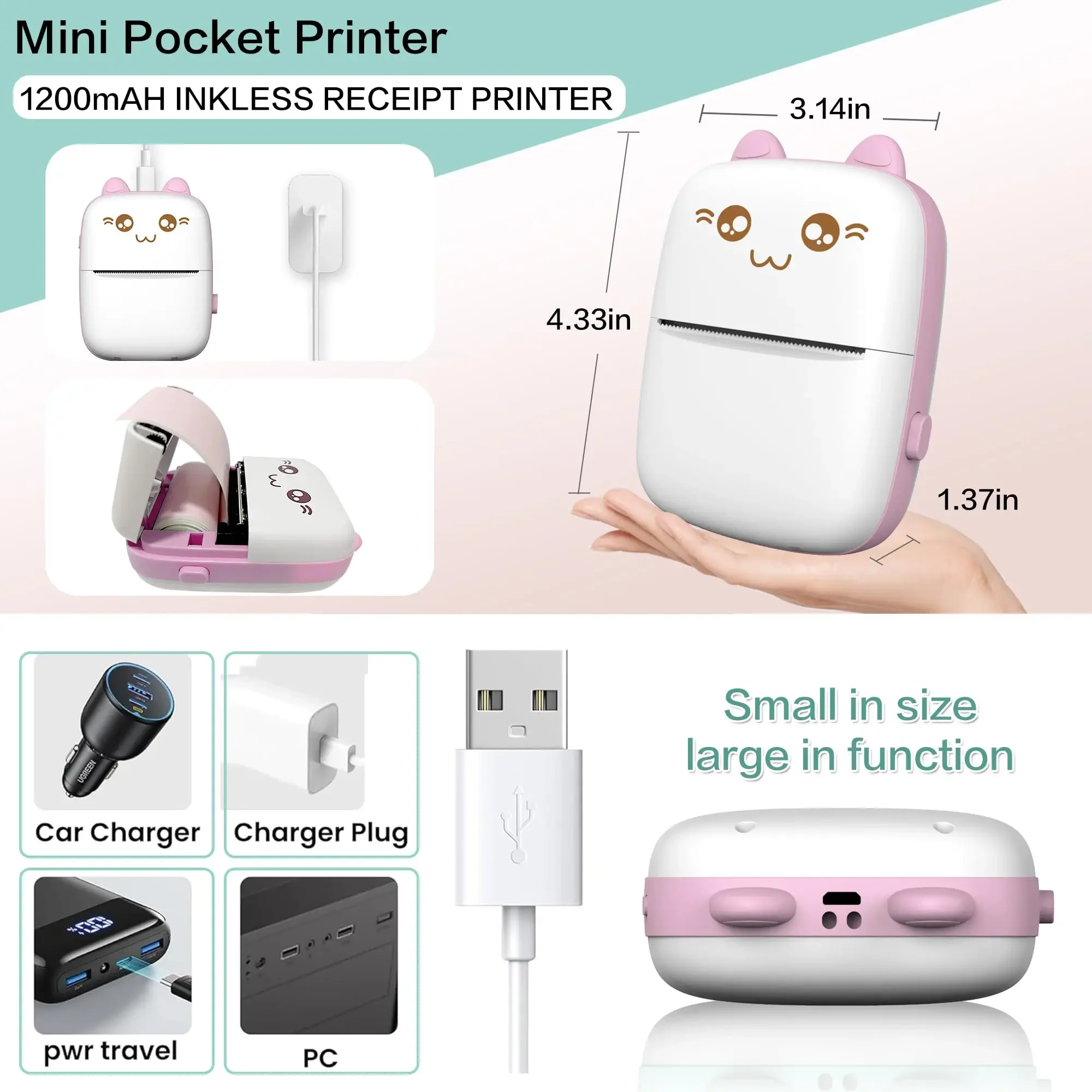 Mini Wireless Smart Handheld Card Sticker Bt Inkless Printing Label Bluetooths Portable Thermal Tiny Pocket Friendly Printer