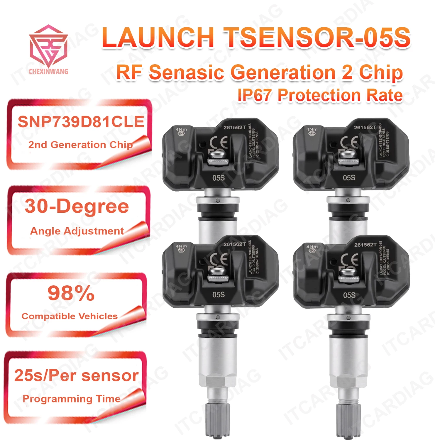 New Version LAUNCH TSENSOR-05S TPMS Sensor 315MHz and 433MHz Frosted Silver Metal Stem Aluminum Support Adjust Angle