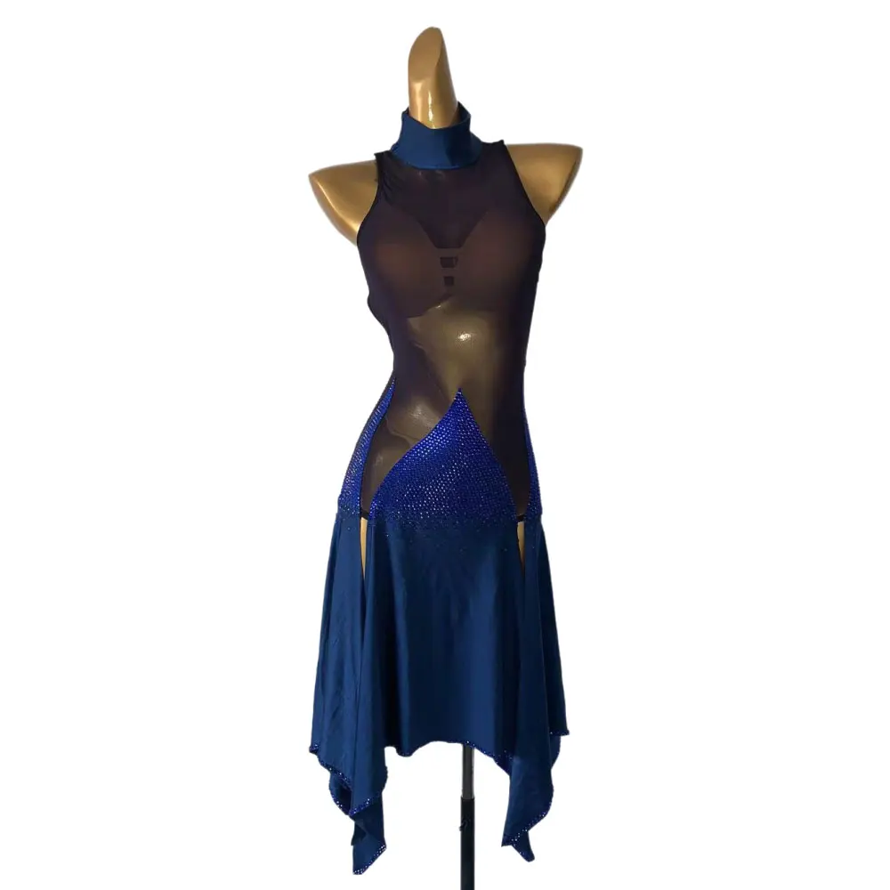 Latin Dance Stage Costume Women's High-end Customized Ultra Light Mesh Samba Art Dance Rhinestone Costume Dress