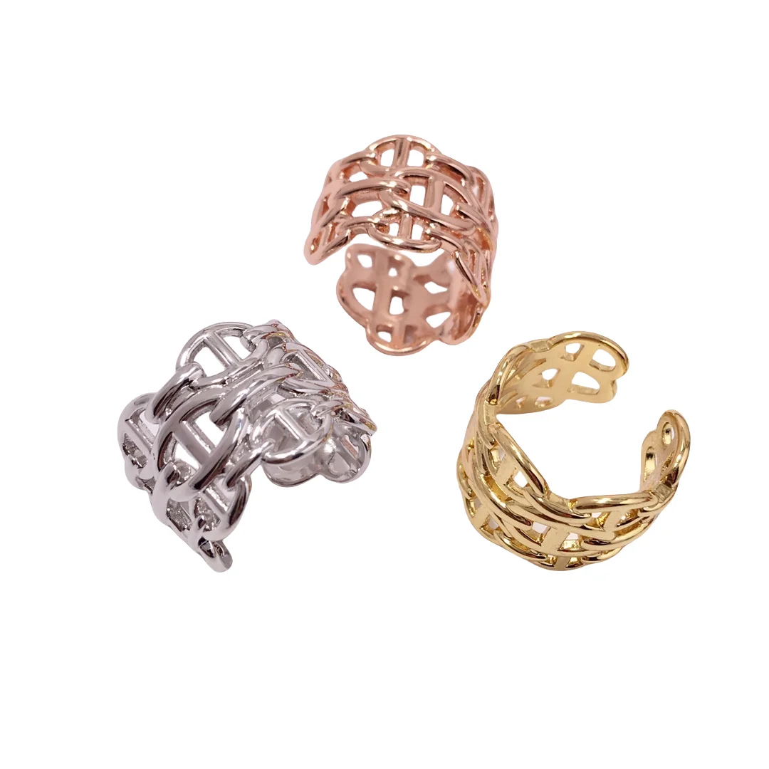 

Luxury Designer Jewelry Chunky Wide Pig Nose H Anchor Ring 18k Gold Plated Brass for Women