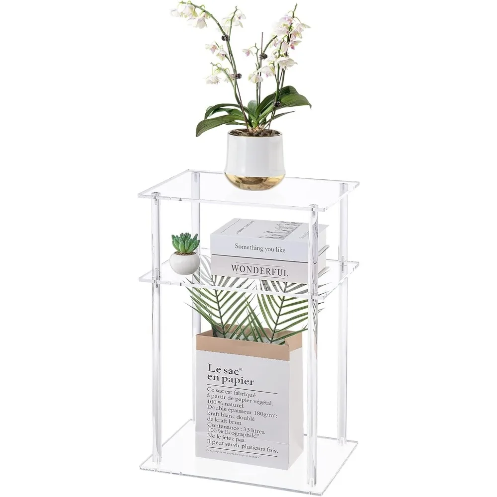 

Clear Acrylic End Table, 3-Tier Side Table for Living Room, Small Bedse Decor Accent Table, 15.7" L x 11.8" W x 23.4" H