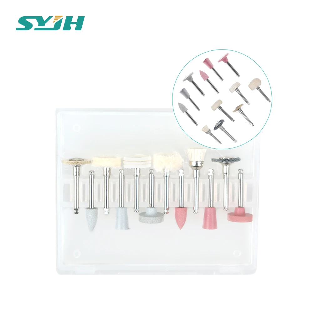 12Pcs/kit  Dental Composite Polishing Kit RA 2.35mm Polisher for Low Speed Hanpiece Porcelain Natural Teeth Nail Polishing Tool