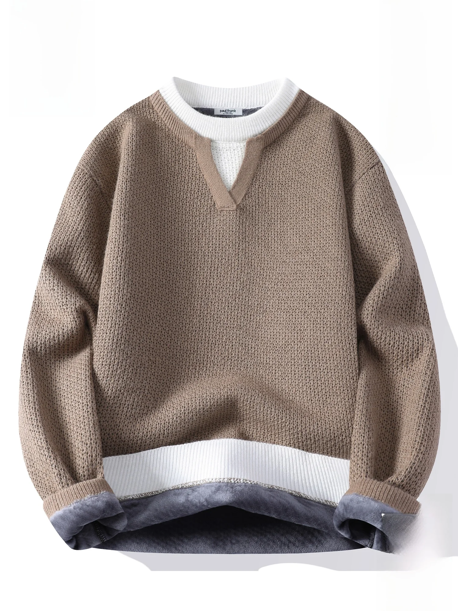 

PaulFrank Fce Lined Knitted Sweater Men's Autumn Winter Warm Versatile Casual Sle Fake Two-Piece Knitwear