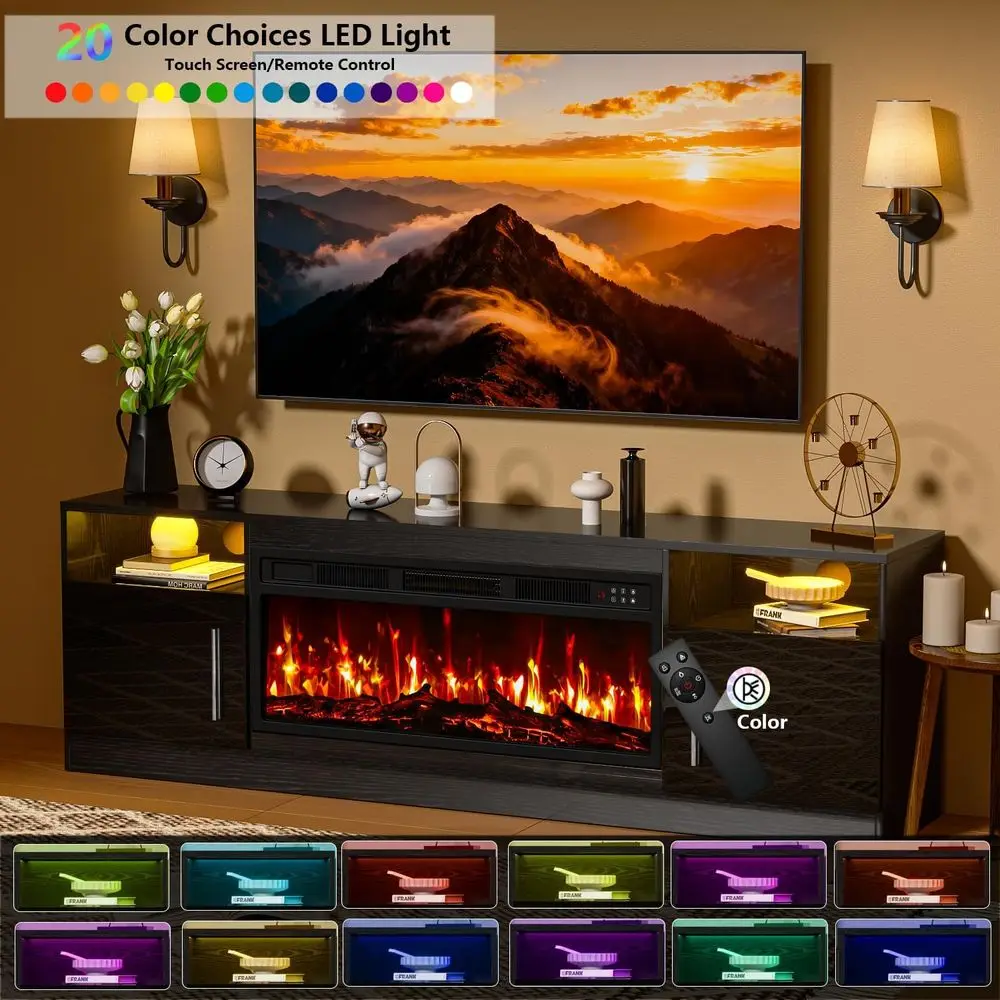 36 to 80 TV Stand with 70 LED Light Entertainment Center, Remote Control, Media Storage Cabinet for Living Room, Black view 5