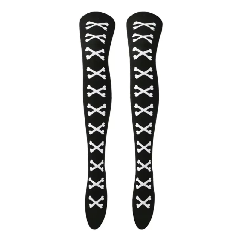 Womens Sok Dij Hoge Kousen bot Dames Halloween Zwart Wit roze Gestreept Over Boven Lange Knie Sok grappige Cosplay Harajuku