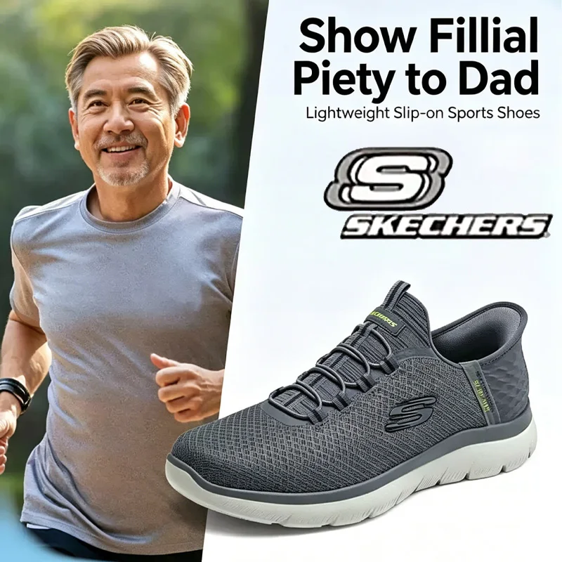 Skechers Men's Shoes New Summer Mesh Breathable Slip-On Casual Shoes Authentic Soft Sole Shoes for the Elderly 52811-CHAR
