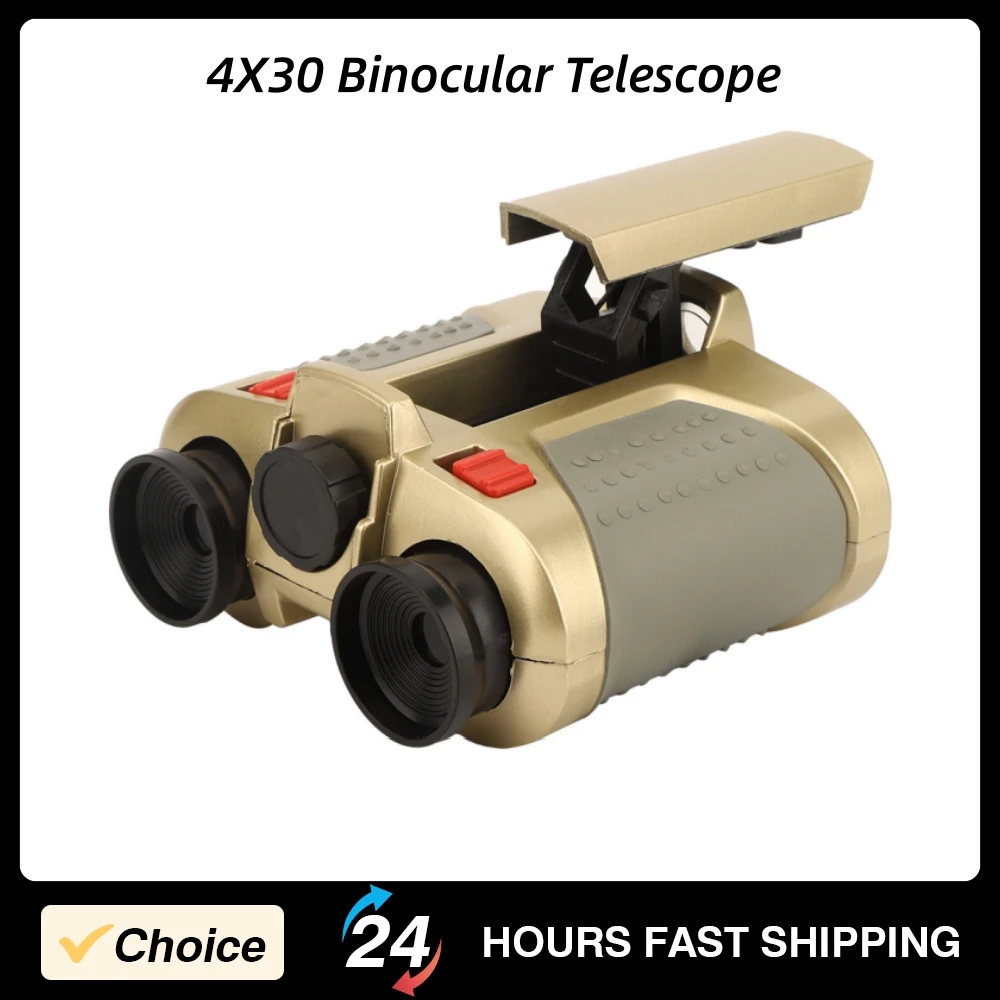 Telescopio Binocular 4X30 Tipo Pop-Up para Niños, Telescopio de Visión Nocturna con Enfoque, Lupa con Película Verde, Juguete