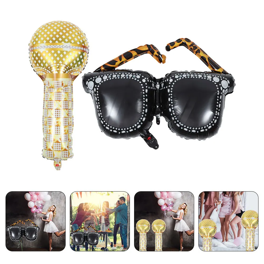

1Set Party Aluminum Foil Microphone Sunglasses Balloon Kit Birthday Graduation Shower Festival 80s 90s Theme Party Decor