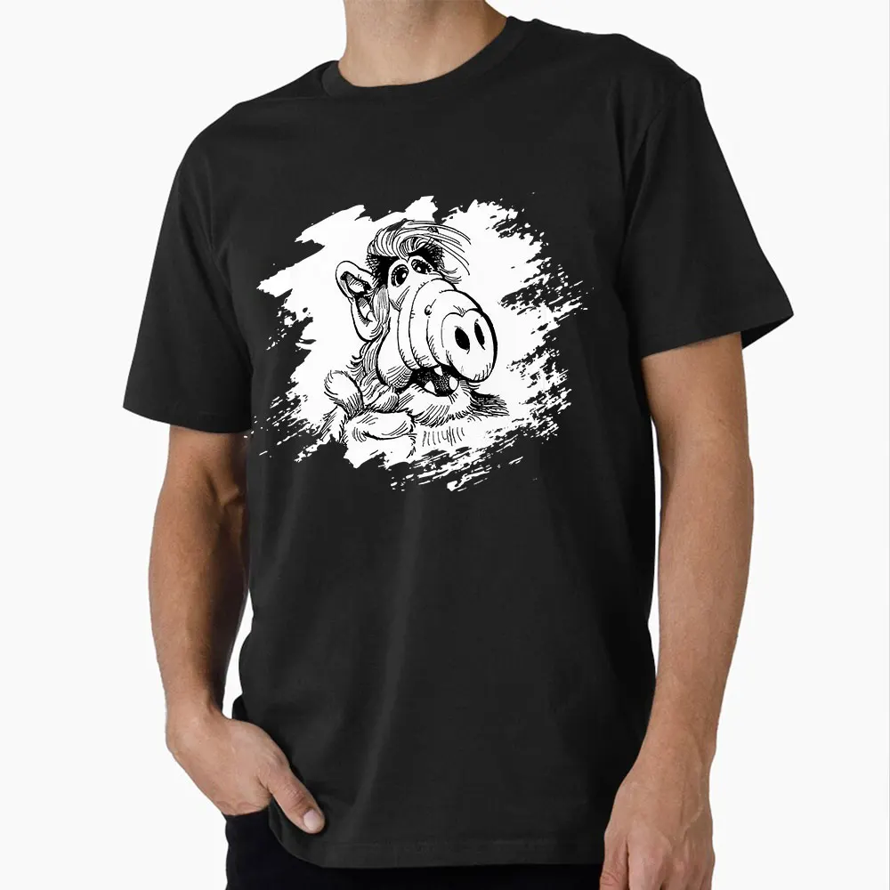 

80s Cartoon Gift t shirts 90s Retro Style ALF Character TV Show print tee 100% cotton Short Sleeve Graphic clothes All size tops