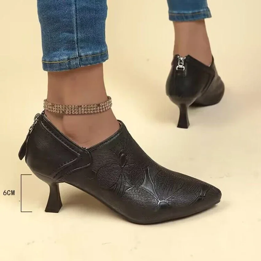 Short for Women Spring Autumn Sexy Stiletto Heel Pointed Toe Bare Boots Female Ankle Boots Shoes English Style Fashio large size