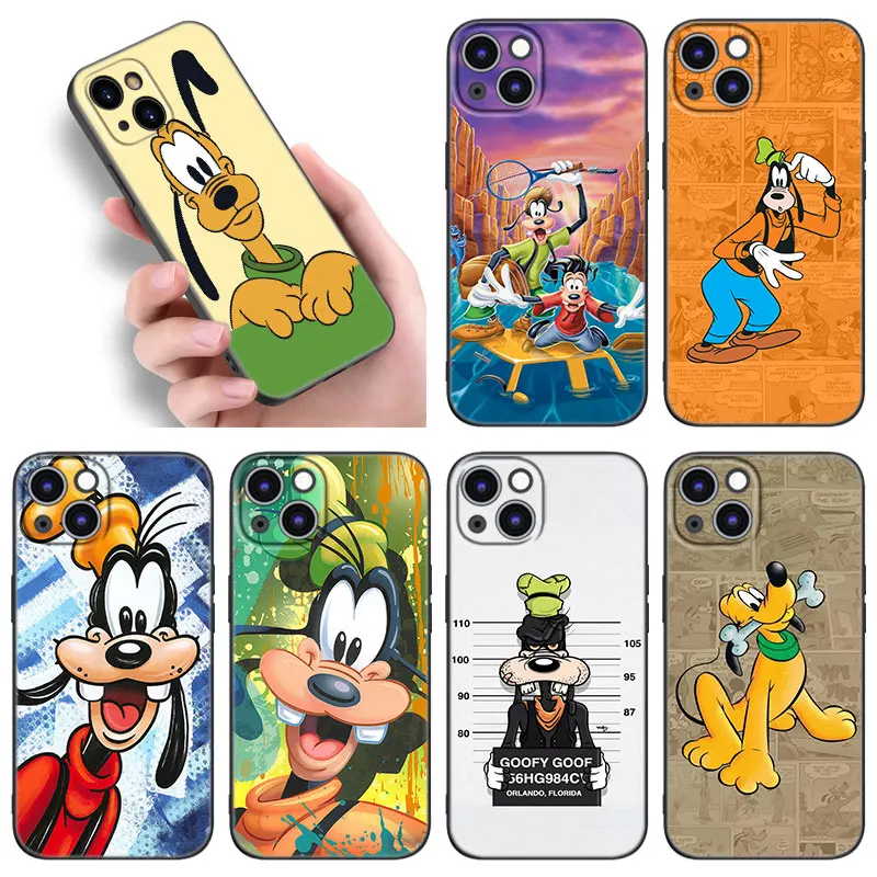 Cute Funny Goofy Pluto Phone Case For Apple iPhone 12 13 Mini 11 14 15 Pro Max 7 8 Plus X XR XS SE 2020 2022 Black Silicone Case