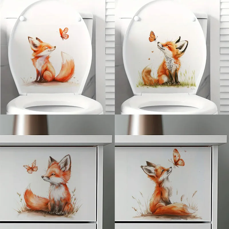

Fox and Butterfly Self-Adhesive Wall Decal - Removable, Reusable PVC Sticker for Bathroom, Kitchen & Living Room Decor