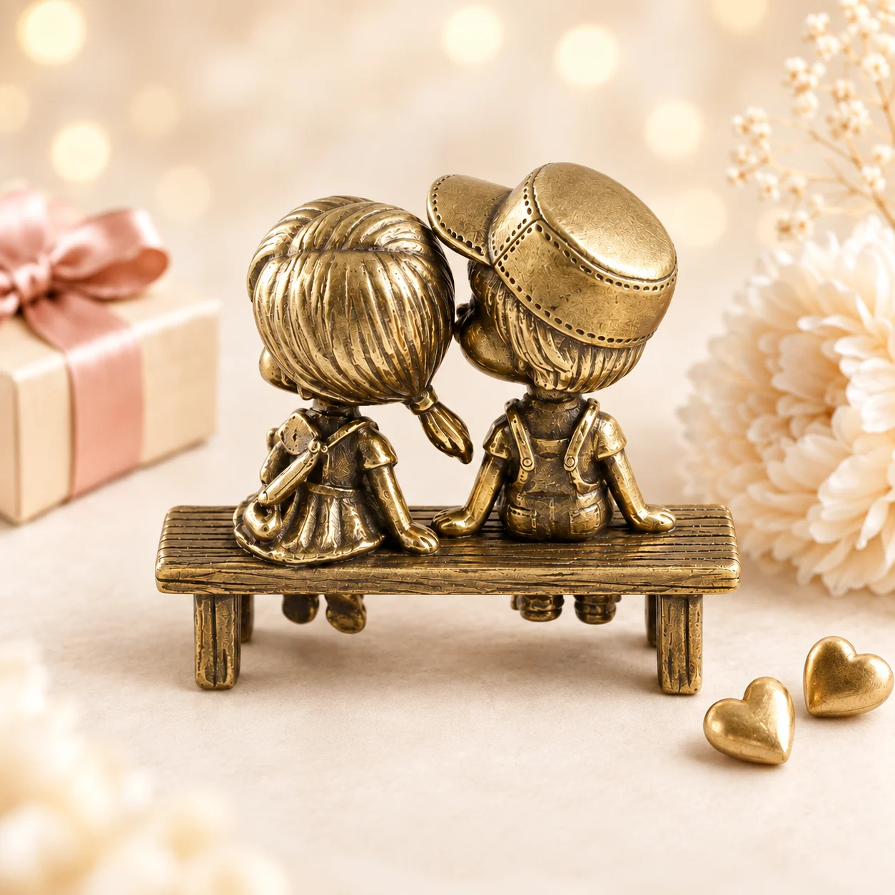 Kindheit Schatz Messing Ornamente Netter Junge Mädchen Kleiner Hocker Metallfiguren Schlafzimmer Dekorationen Valentinstag Liebesgeschenke – Detail 2