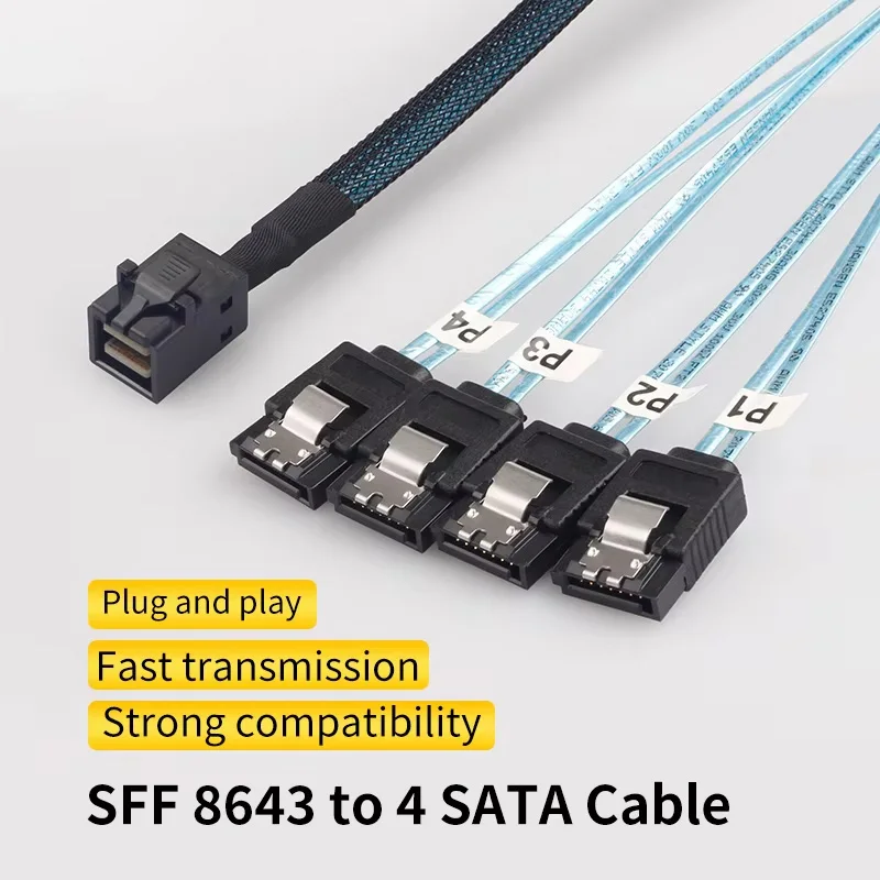 HD Mini SAS 12G SFF-8643 To SATA Cable Adapter,Internal SFF 8643 Motherboard Controller To 4 SATA Hard Drive Converter 0.5m/1.0m