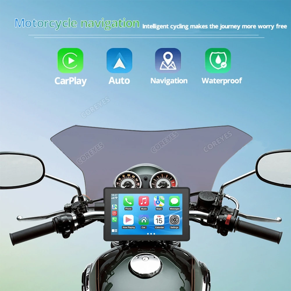 Coreyes 512t tela da motocicleta carplay xadv moto navegação tela à prova dwaterproof água portátil motocicleta sem fio android monitor automático