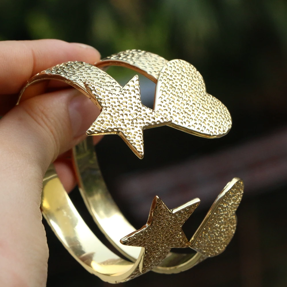 

5 шт., модные браслеты и браслеты со звездами и сердечками для женщин, модные ювелирные изделия, медные, золотые браслеты-манжеты, ювелирные изделия высокого качества в европейском стиле