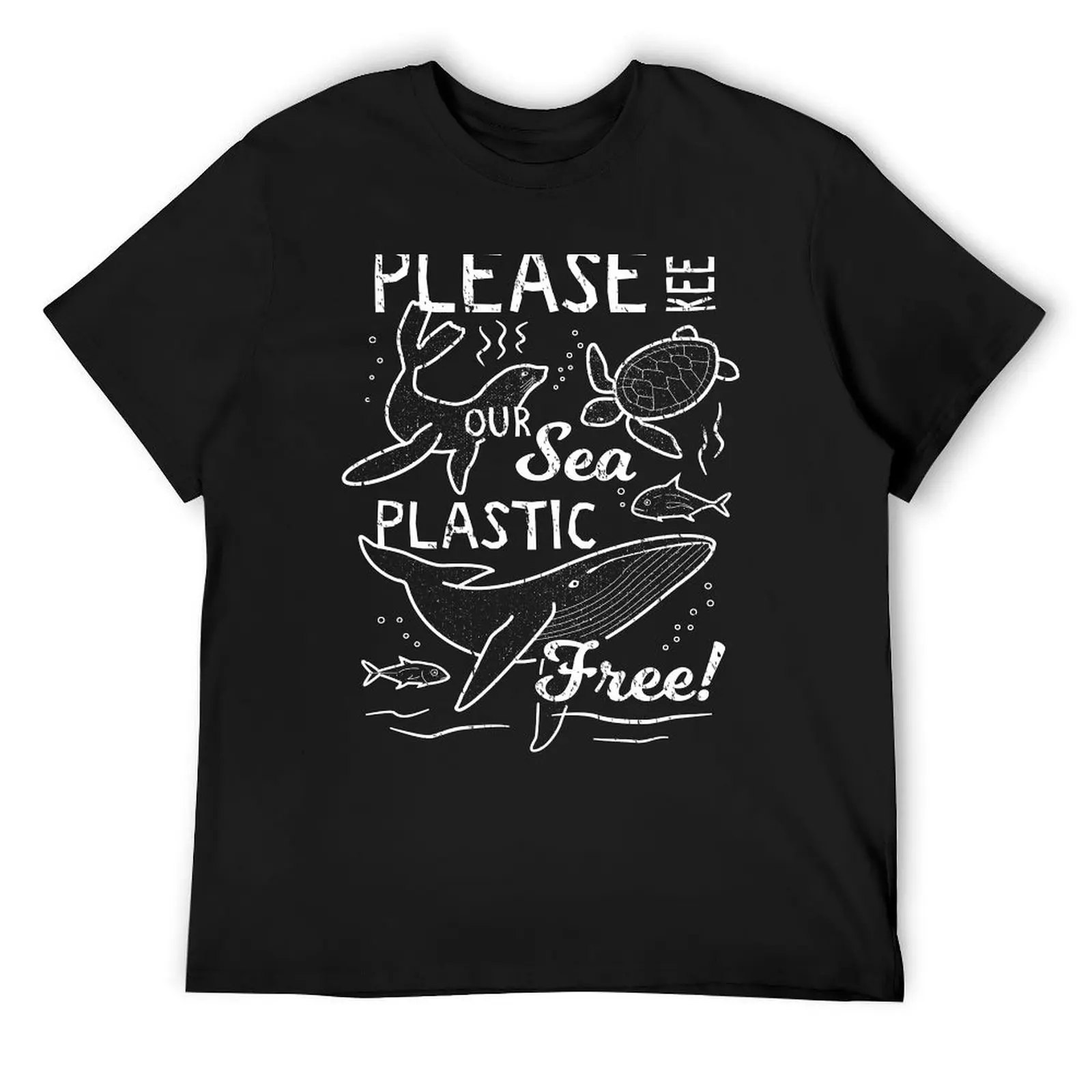 

Please Keep Our Sea Plastic Free - Marine Animals T-Shirt cotton graphic tees blacks heavyweight t shirts for men