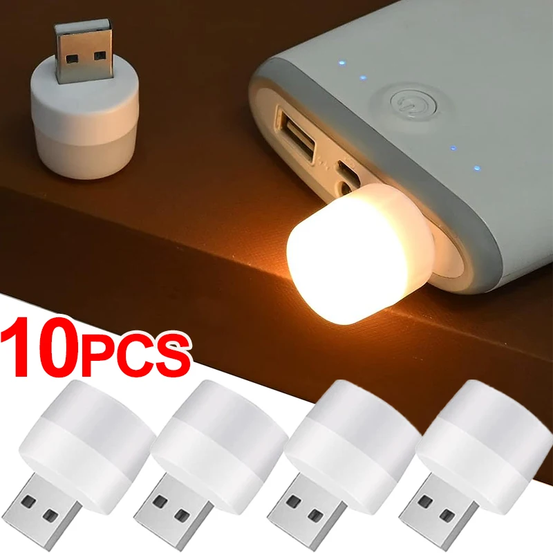 USB Plug Night Light Portable Mini LED Night Lamps Warm White Eye Protection Book Reading Light Mobile Power Charging LED Lamps