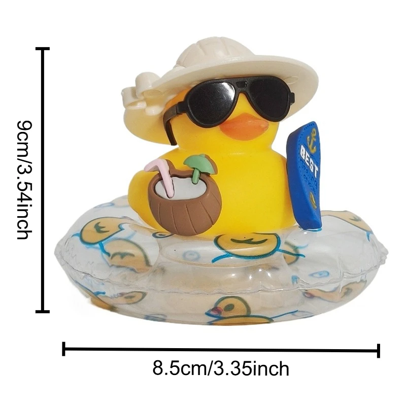 1Set Cute Squeeze Rubber Duck Car Dashboard Ornament Summer Little Yellow Duck With Coconut Hat Skateboard Auto Interior Decor