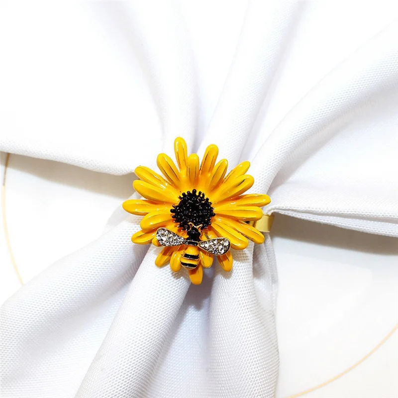 ABWR-6PCS حلقات منديل عباد الشمس حلقات منديل معدنية حامل الخريف حلقات منديل لعشاء الزفاف عيد الميلاد الشكر سهلة Inst