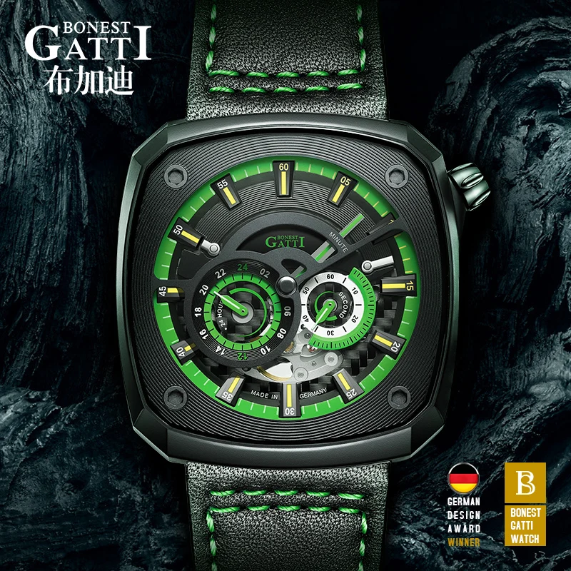 

BONEST GATTI Mens Mechanical Watches Luxury Stainless Steel Automatic Wrist Watch Luminous Clock Men Business Casual Men Watches