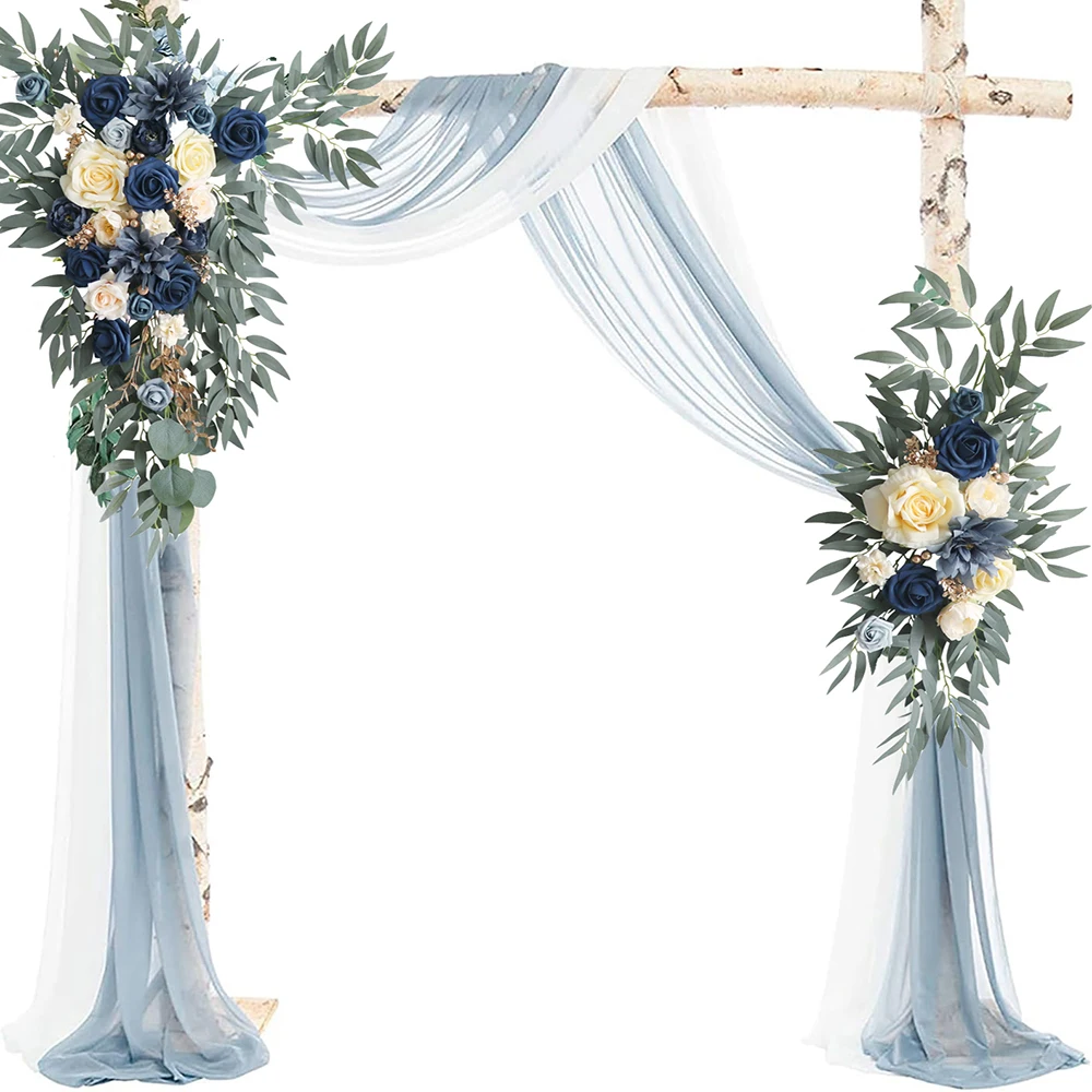 Yannew Wedding Arch Flowers and Drape Kit Blue Artificial Floral Swags for DIY Boho Wedding Arbor Backdrop Ceremony Decoration