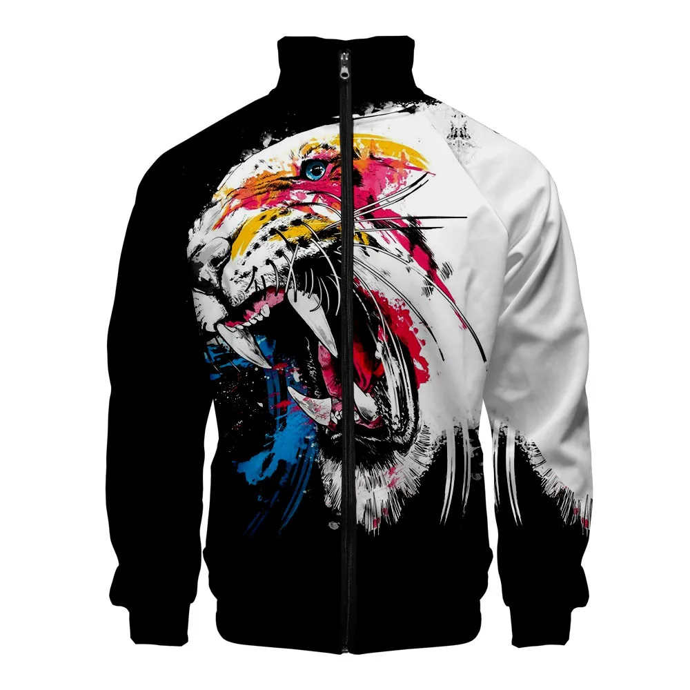 Chaqueta Hipster con estampado 3D de tigre para hombre y mujer, sudaderas con cremallera y cuello levantado, ropa de calle de animales, Tops, primavera y otoño