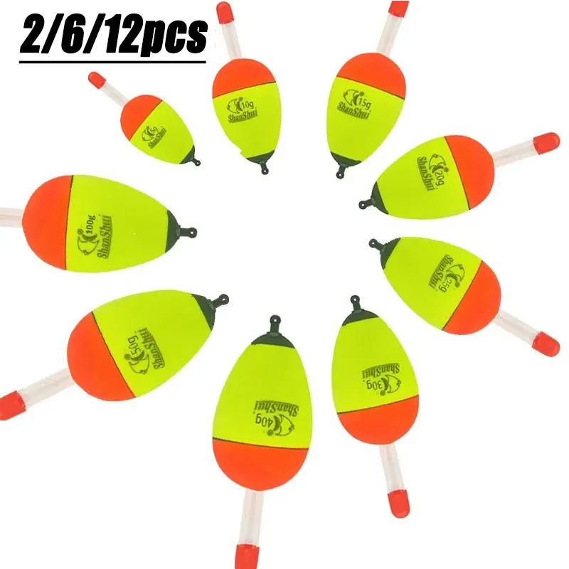2/6/12PCS 5/10/30/50/80g EVA Luminous Fishing Night Float Light Stick Foam Plastic Bobber Sea Rock Fishing Striking Floats