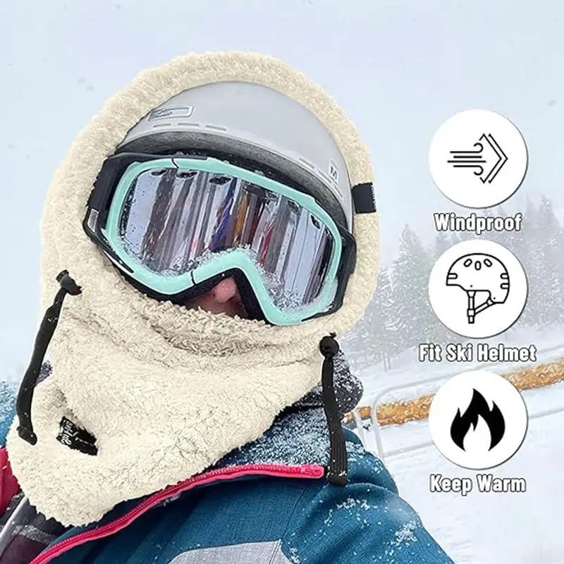 Unisex warme ski-sjaal met capuchon Thermische Sherpa-fleece capuchon Skimasker Winterbivakmuts Winddicht Verstelbare warme capuchonhoes Hoedensjaal