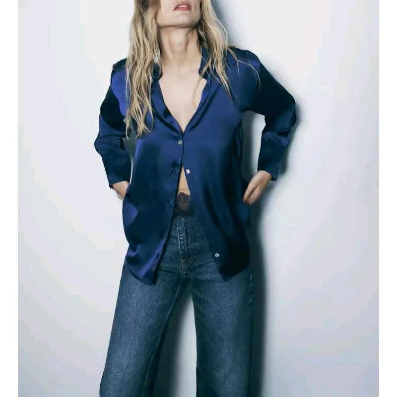 

Classic Silk Satin Feel irt New Spring Collection Long Sve Polyester Fabric Regular Length Premium Women's Faion
