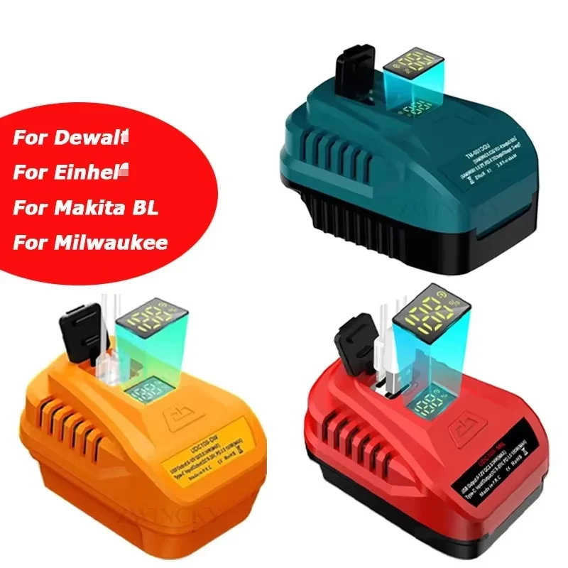 Adapter Charger for Makita/Einhel/Milwaukee/Dewal 18V Li-ion Battery With USB Type-C Input Output Power Inverter Fast Charging