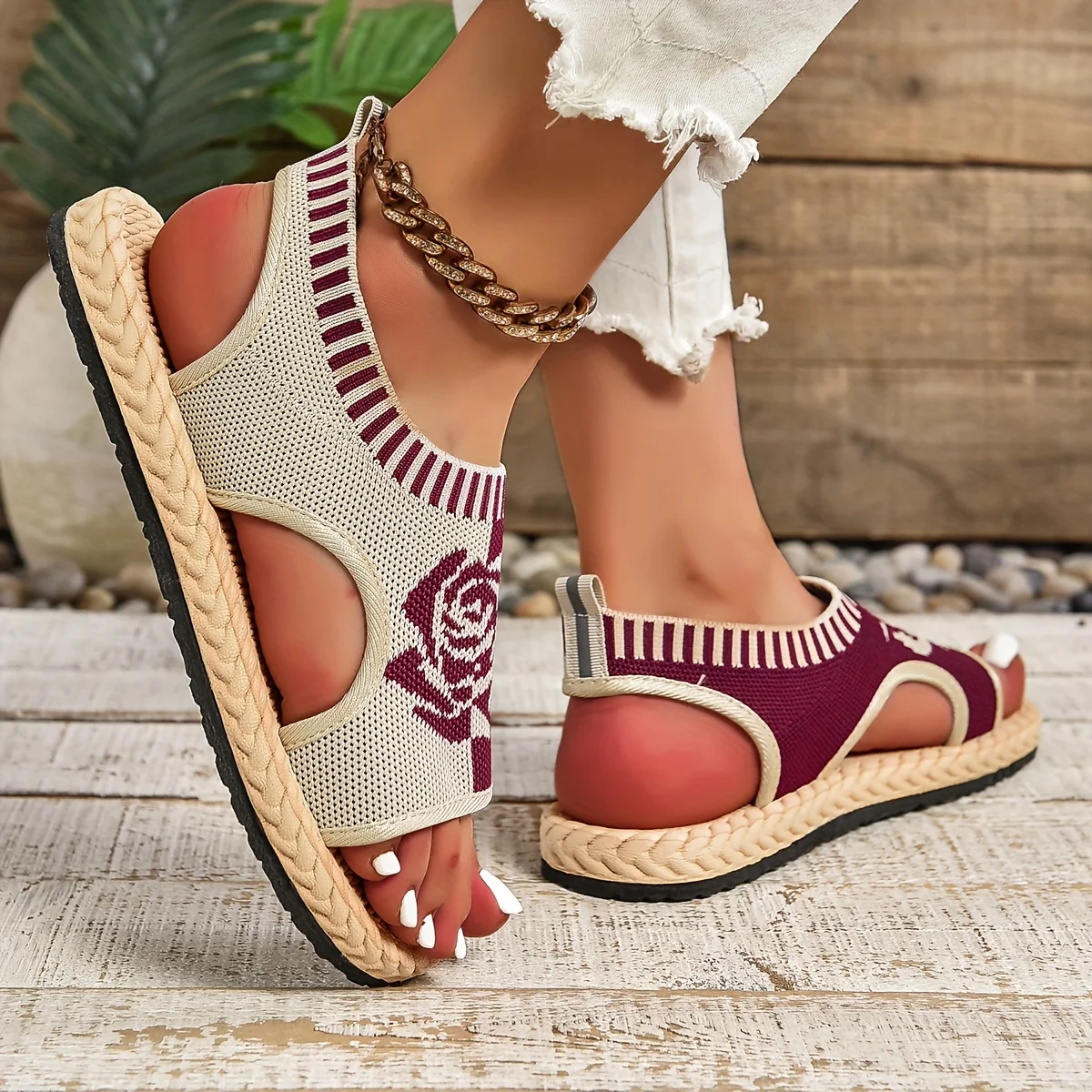 Hochwertige neue Sommer-Stricksandalen für Damen, atmungsaktive Sportschuhe, vielseitige Slip-On-Plateauschuhe im koreanischen Stil – Detail 21