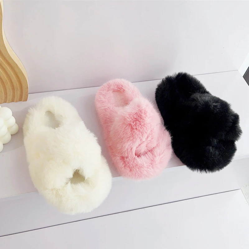 Slippers For Children Boys Girls Autumn Winter Home Furry Flip Flops Indoor Padded Home Floor Warm Cotton Shoes