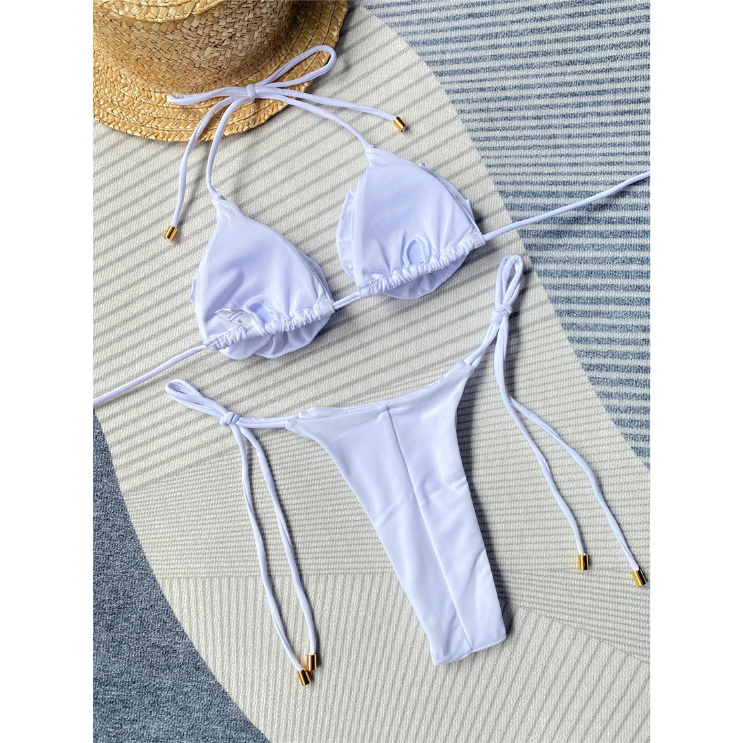 Halter 3D-Blumen Mini Micro Thong Bikini Damen Bademode Zweiteiliger Bikini Badeanzug Badebekleidung V4937 – Detail 23