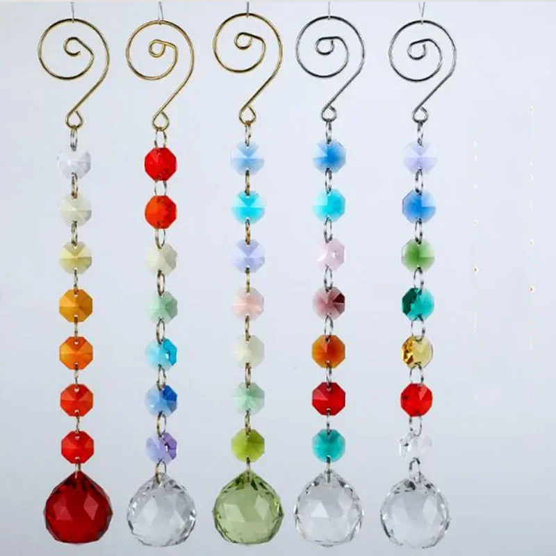 5pcs Rainbow Suncatcher Crystal Octagon Beads Strands Garlands Chandelier Parts Xmas Tree Home Wedding Decor Hanging Pendant
