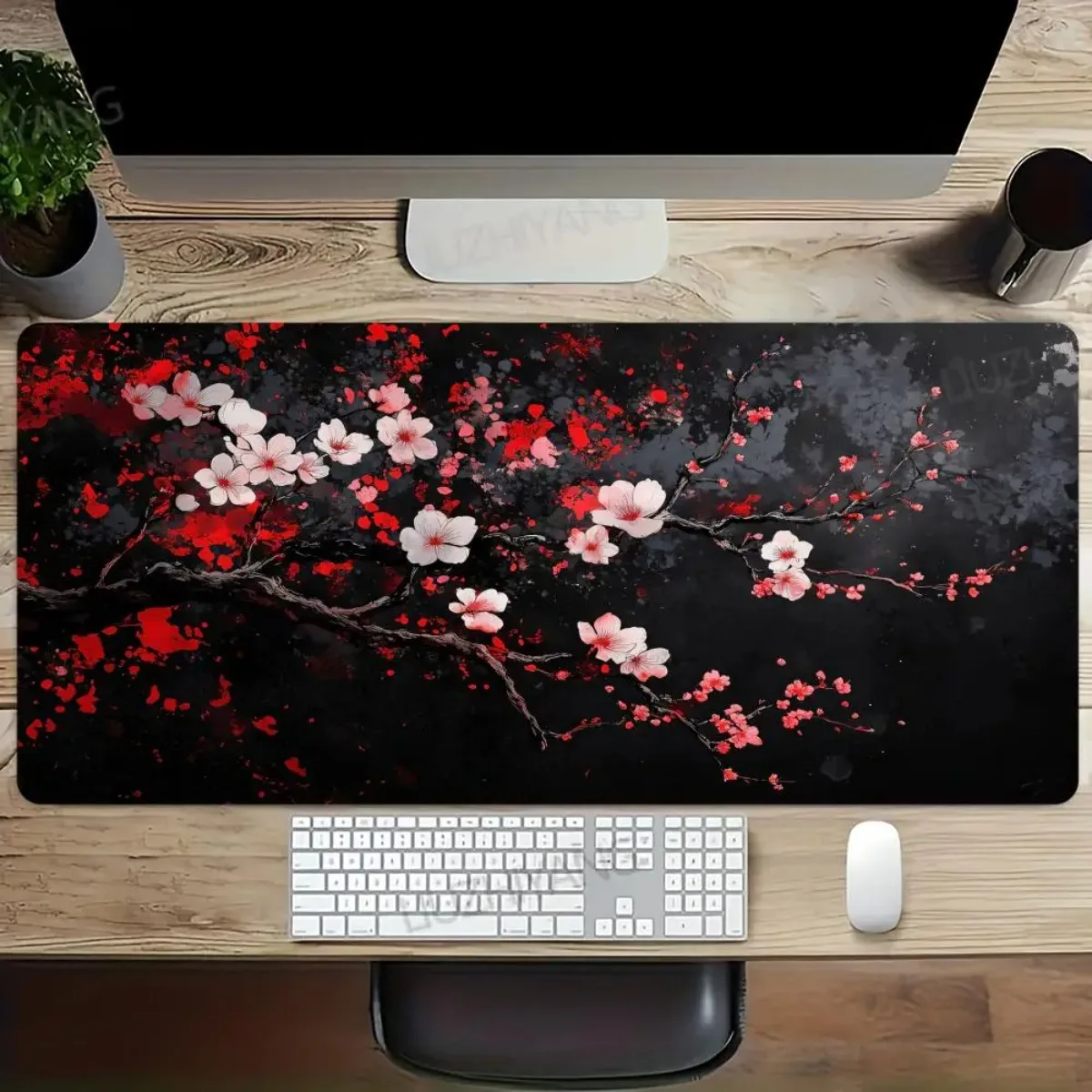 Pflaumenblüten-Großes Gummi-Mauspad Rutschfeste Gaming-Tastatur-Schreibtischunterlage für Büro & PC