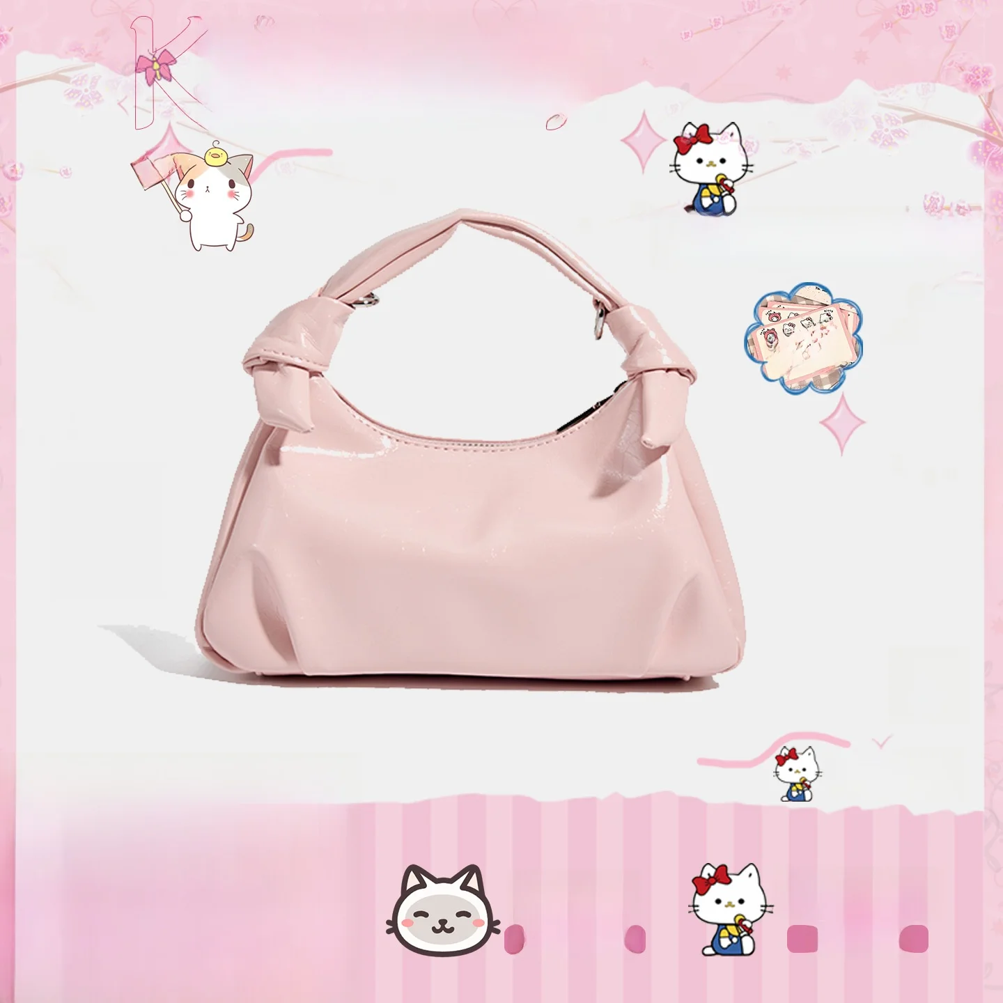 pink-dumpling-shaped-fashionable-versatile-women's-handbag-crossbody-shoulder-bag-2026-new-style-kitty-pattern-polyester