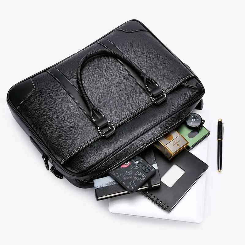 men briefcase luxury designer PU Leather Shoulder BagMale Shoulder Laptop Bag Handbag Business  Large Capacity Men's Briefcase