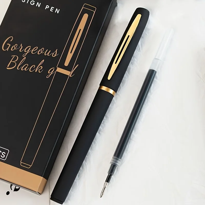 2 Black High-Capacity Gel Pen with 10 Refills, Ideal for Business, Office Use, Signing, School, Calligraphy Practice & Daily