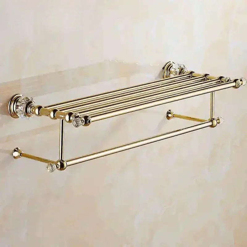 

Gold/Chrome Towel Rack Wall-Mounted Stainless Steel Holder Modern Design Bathroom Accessories Bath Shelves Bath