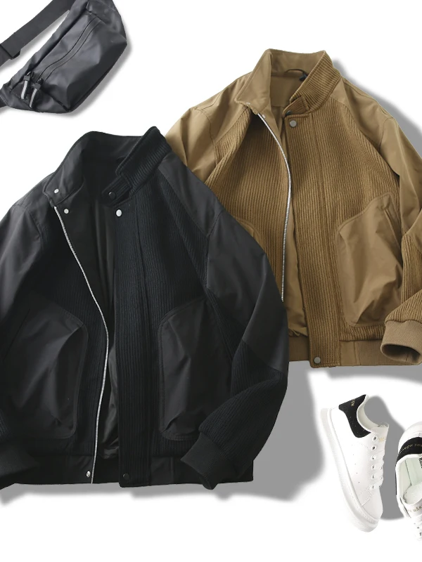 

Corduroy Jaet Men's Spring Autumn 2025 New Trendy Brand Haome Splice Casual Men's Top Clothes Loose Fit Knitted Long Sle...