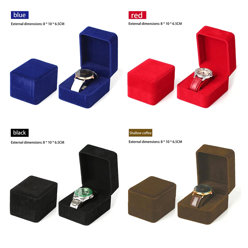 Caja de reloj de terciopelo de moda con esquina redonda, estuche de almacenamiento para reloj inteligente, accesorios de joyería, cajas de embalaje comerciales