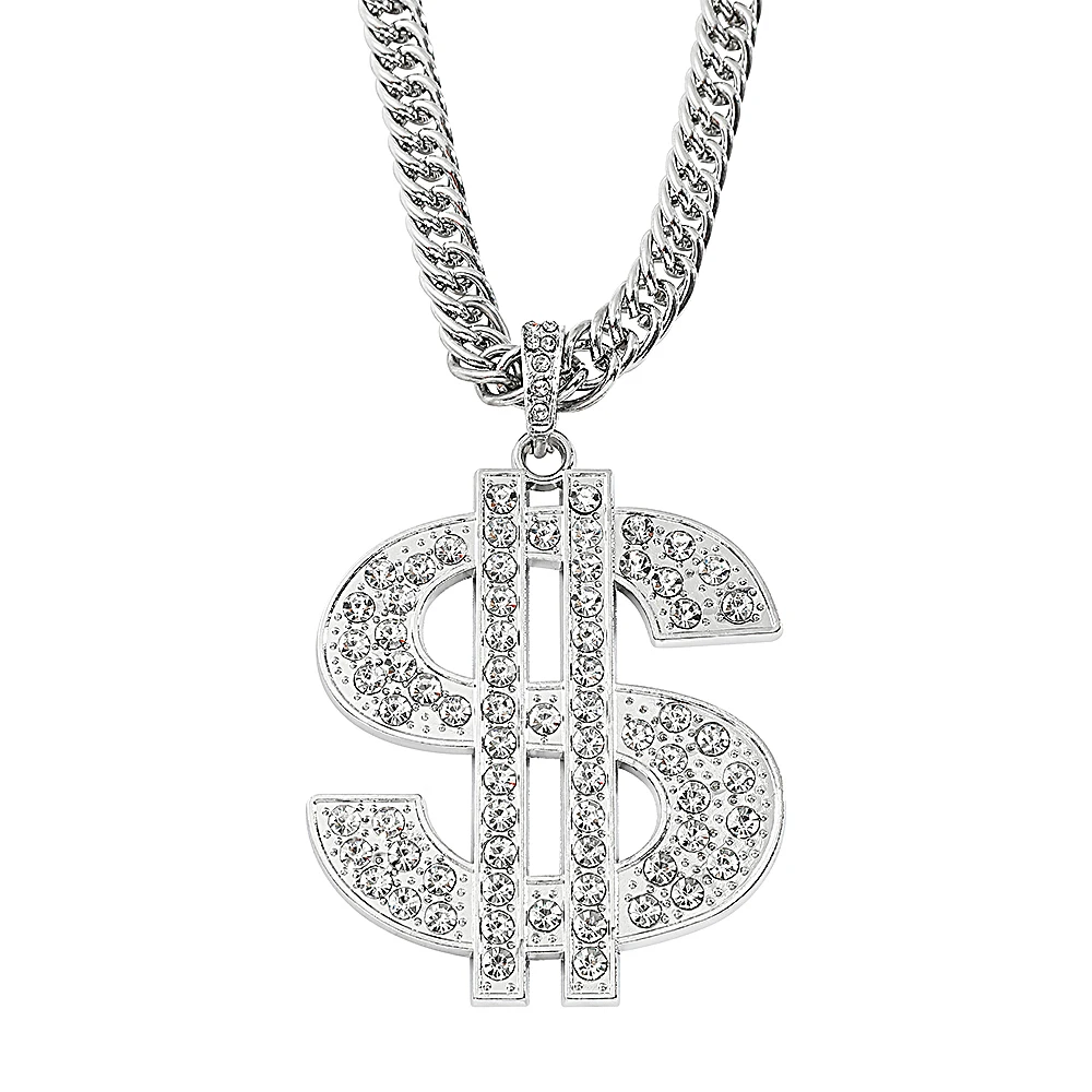 Fashion Hip Hop Dollar Necklace Rhinestones Dollar Sign Pendant Necklace Men Women Fashion Trend Jewelry Gifts