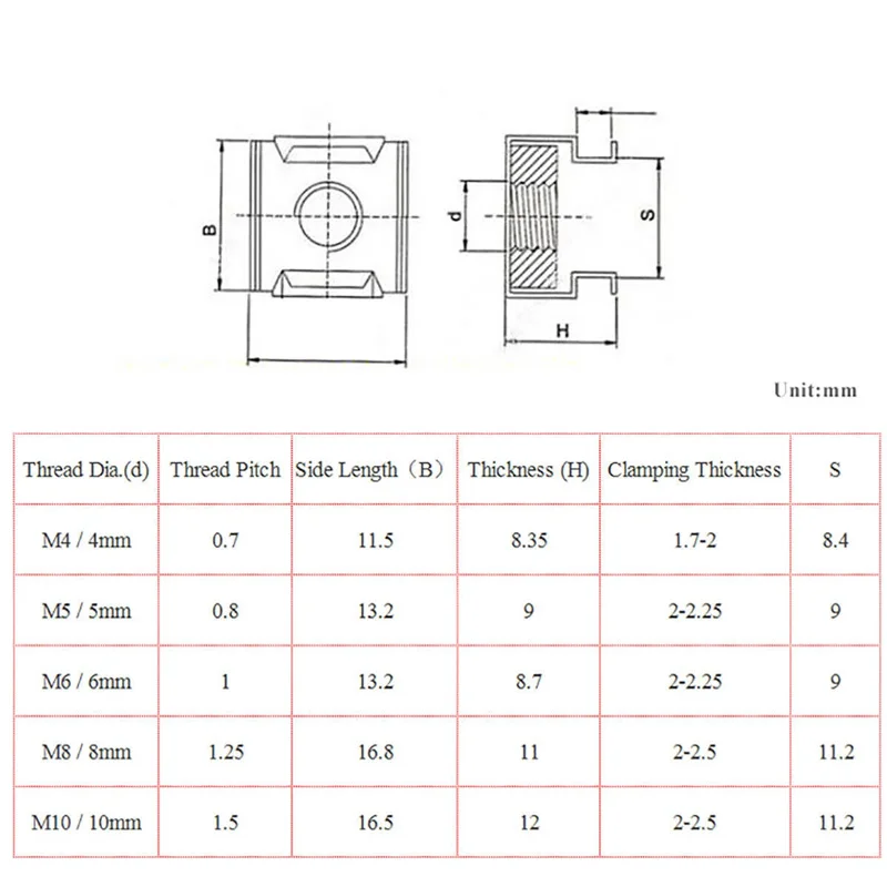 Card Cage Nuts 304 Stainless Steel Floating Cage Nut Square Quartet Snap-In Nut Rack Mount Fastener for Server Enclosure Cabinet