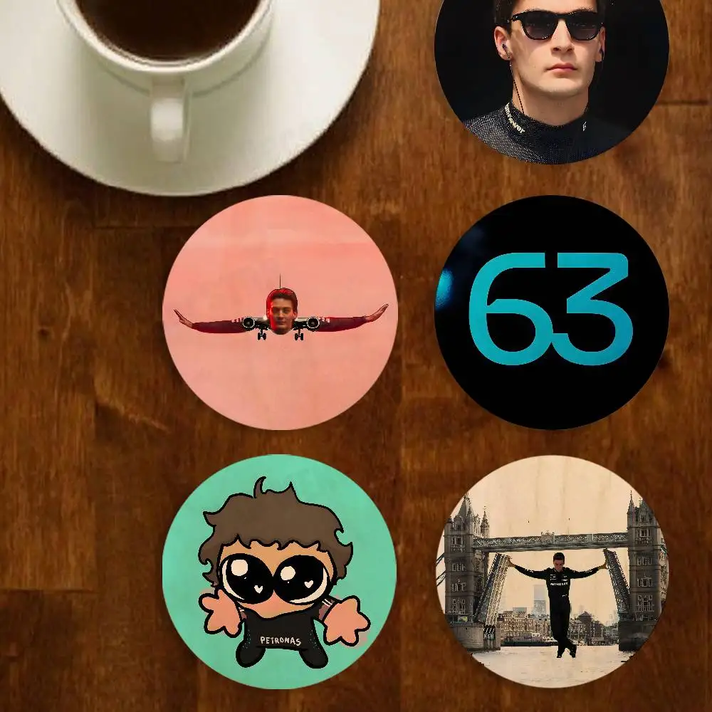 Racer G-George Russell Cartoon Round Wooden Coasters For Suitable for Drinks Tea Coffee Home Gift Choice Holiday