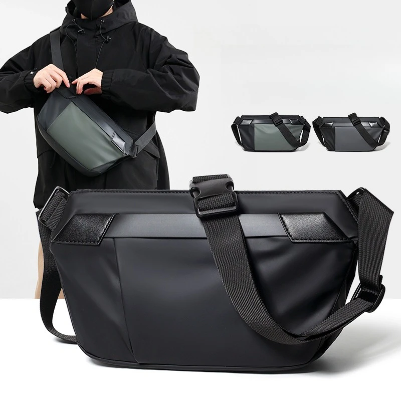 PU leather men's crossbody commuter backpack, waterproof messenger bag, cycling motorcycle sport shoulder bag, lightweight