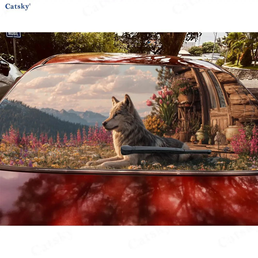 สติ๊กเกอร์ติดกระจกหลังรถ Wolf by Cabin, กันน้ำ ติดตั้งง่ายแบบมีกาวในตัว & ป้องกันรอยขีดข่วน, สติ๊กเกอร์ไวนิลตกแต่งรถยนต์, ตกแต่งรถยนต์, สไตล์เท่ๆ