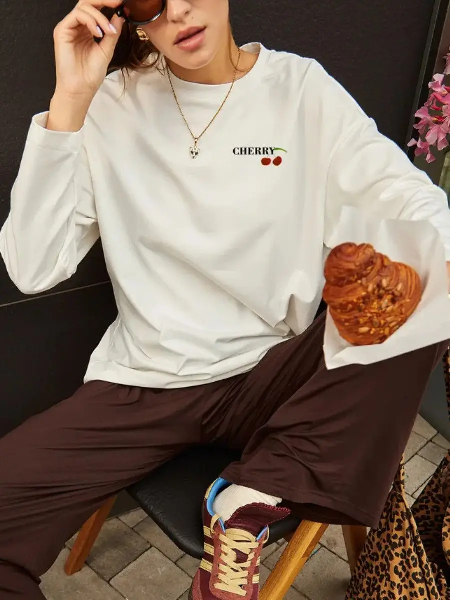 Chemises russes à manches longues en pur coton, sweat-shirt fin imprimé au dos amusant pour femmes, Design Streetwear, hauts tendance d'automne pour filles douces