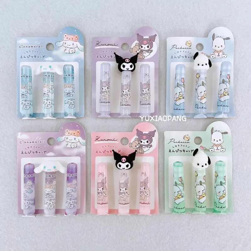 Sanrio Character Limited Edition 3D Doll Head Pen Cap Pen Cap 3pcs Kuromi Cinnamoroll Pochacco Anime Plush Toy Birthday Gift